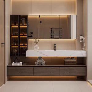 Ensemble <span class=keywords><strong>de</strong></span> meuble-lavabo <span class=keywords><strong>de</strong></span> <span class=keywords><strong>salle</strong></span> <span class=keywords><strong>de</strong></span> <span class=keywords><strong>bain</strong></span> avec <span class=keywords><strong>miroir</strong></span> intelligent anti-buée en céramique et armoire latérale, design français, armoire-<span class=keywords><strong>miroir</strong></span> LED intelligente murale pour hôtel - Product Image 1