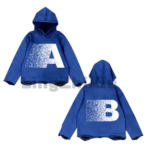 Hoodie Streetwear grosir Sweatshirt gambar layar kustom Pullover katun Hoodie pria crop Hem mentah cuci asam ukuran besar