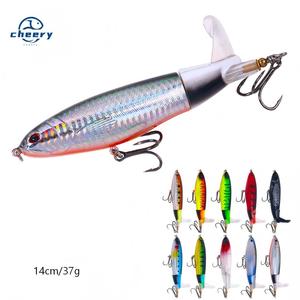 CHEERY 14cm 37g Leurre de pêche Wobblers Top Water Popper, Appât dur avec queue souple rotative, Matériel de pêche <span class=keywords><strong>Whopper</strong></span> <span class=keywords><strong>Plopper</strong></span> - Product Image 1