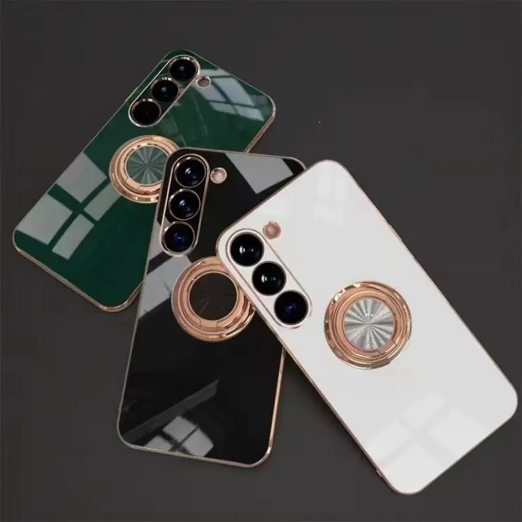 Electroplate TPU Silicone Phone Case For Samsung Galaxy S21 S10 Plus S22 Ultra Note 20 S23 Case With 360 Car Ring Holder Stand