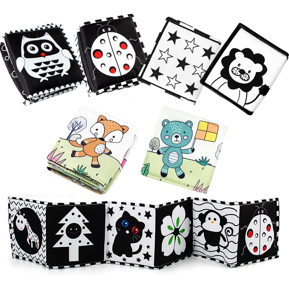 Infant Tummy Time Toys Black and White High Contrast Sensory Baby Toys Cloth Book Baby Soft Book for Early Education
