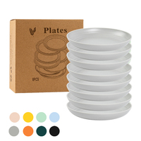 Vaisselle réutilisable sans BPA, compatible micro-ondes, incassable, en plastique PP lisse, ensemble de 8 assiettes.