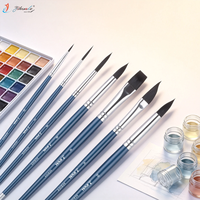Ensemble de 10 pinceaux professionnels pour artistes, poils synthétiques en nylon haute élasticité, non pelucheux, bleu et rouge, pour peinture acrylique et aquarelle