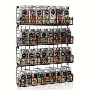 Best 4 Tier Spice Rack Organizer Kitchen Panel Wrought Iron <b>Hanging</b> <b>Wire</b> <b>Basket</b> Cabinet Cupboard Wall Mount Door Spice Storage - Product Image 1