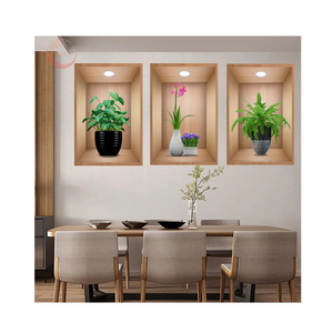 Soggiorno autoadesivo tv sfondo vaso 3d stampa adesivi da parete pianta - Product Image 2