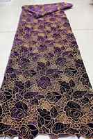 Tissu de créateur DIY de Guangzhou, velours bordeaux, polyester jacquard brodé au laser à motif de roses, pour robes de mariée et dentelle africaine