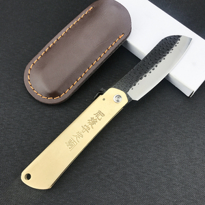 Coltello Tascabile Giapponese <span class=keywords><strong>Higonokami</strong></span>, Coltello Pieghevole con Lama in Acciaio Damascato e Manico in Rame, Coltelli da Sopravvivenza, Strumenti Tattici per Caccia e EDC - Product Image 2