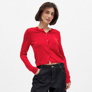 <span class=keywords><strong>Cardigan</strong></span> da Donna <span class=keywords><strong>Rosso</strong></span> con Collo a V, Maniche Lunghe, Monopetto, Giacca in Maglia Morbida e Corta - Product Image 1