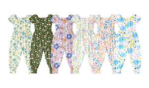 Combinaison pantalon longue large décontractée à imprimé floral respirant pour enfants, assortie pour sœurs, vente en gros, 95% Coton 5% Laine peignée - Product Image 5