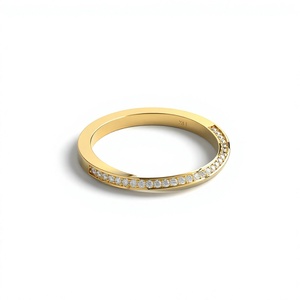 Anillo Minimalista de Oro de 18K y 14K con Diamante Cultivado en Laboratorio de Corte Brillante Redondo, Anillo de Boda Asimétrico con Pavé, Anillo Apilable de Borde Plano - Product Image 4