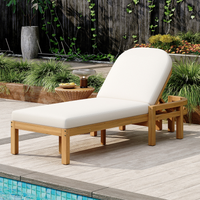 Chaise longue d'extérieur en bois d'acacia de qualité supérieure avec dossier arqué, dossier réglable en 5 positions, chaise longue d'extérieur