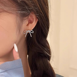 Sterling <b>Silver</b> Bow <b>Stud</b> <b>Earrings</b> For Women Fashion Jewelry <b>Silver</b> Color Bowknot Design Small <b>Earrings</b> Party Wedding Gift - Product Image 1