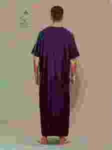 Al Furqan <b>Men's</b> Black Cotton <b>Thobe</b> Round Neck Short Sleeve Floor Length Modest Prayer Wear Middle East Style - Product Image 4