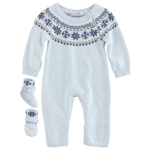 오가닉 코튼 베이비 긴팔 라운드넥 스웨터 니트 베이비 롬퍼스 점프수트 풋 커버 2 종 세트 - Product Image 1