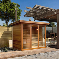Kabin Sauna Hemlock Modern untuk Luar Ruangan, Ruang Uap Kayu Solid, Panel Kontrol Komputer 220-240V, untuk Penggunaan di Taman, Villa, dan Gym
