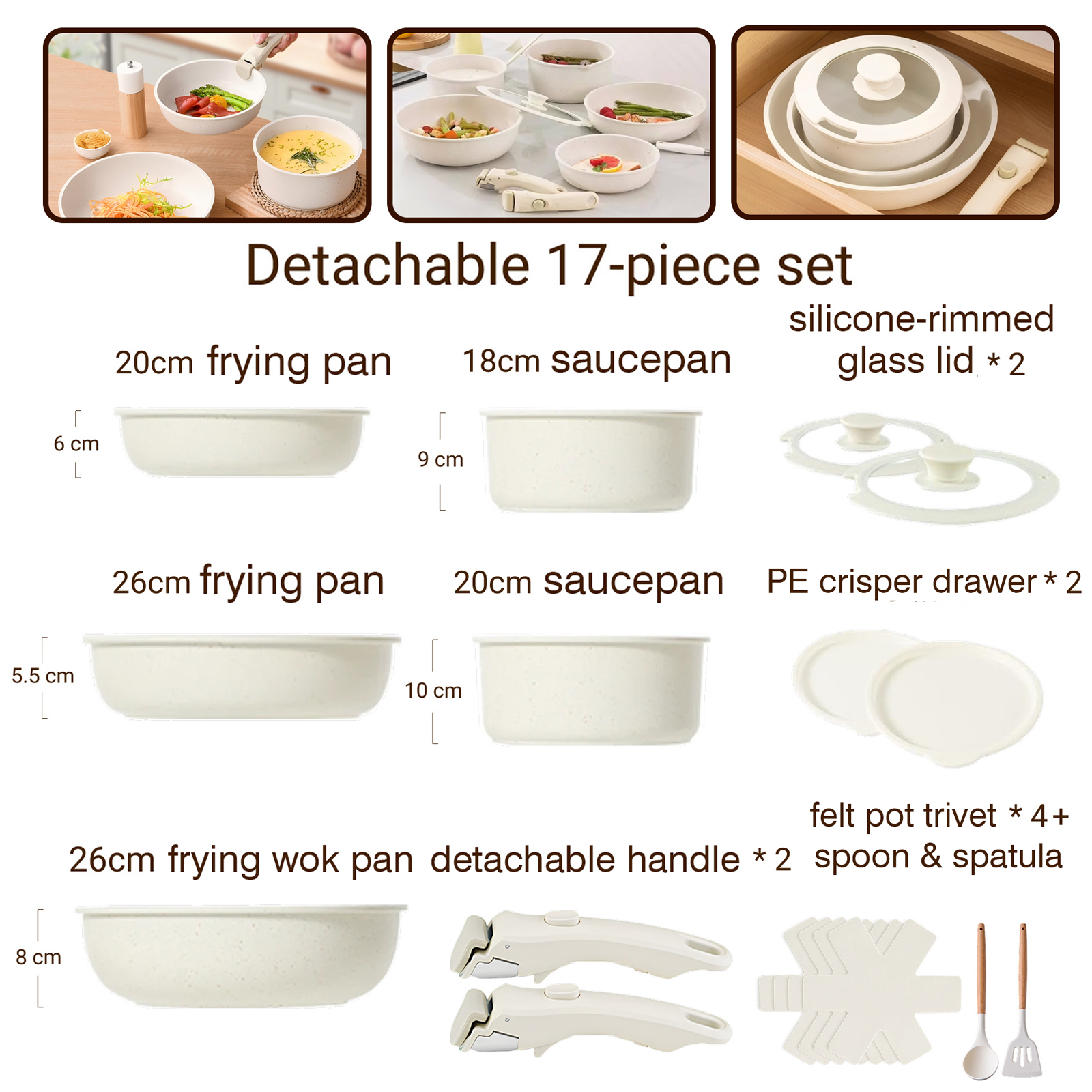 17-Piece High Quality Non-Stick Multi-Purpose Aluminum Alloy Cookware Set Induction Bottom Pot Cover Detachable Handle Frying · image 1