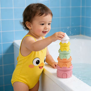 Jouet d'été pour bébé de haute qualité en PVC, château pliable avec musique et flotteur aquatique, jeu d'empilage - Product Image 2