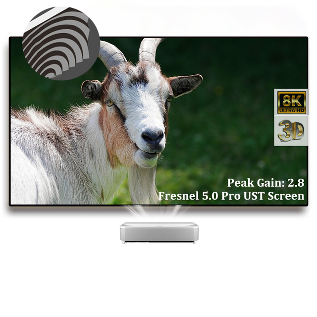 Newest 120 Inch 16:9 PET Fresnel 5.0 Pro ALR UST Projector Screen 4K Support 2.8 Peak Gain 60-130 Viewing Angle Wall-Mounted