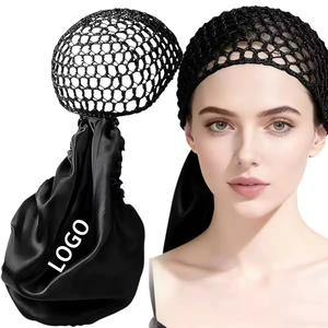 Bonnet de nuit réversible en satin 2-en-1 personnalisé avec logo pour femme, filet à cheveux intégré, pour le soin des cheveux - Product Image 1