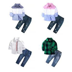 Conjunto de Traje para Bebé Niño, Camisas a Rayas de Otoño para Niñas + Pantalones de Mezclilla, Ropa de 2 Piezas, Conjuntos para Niños, Jeans Rotos, Ropa para Niños - Product Image 1