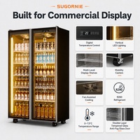 Réfrigérateur commercial à double porte pour boissons, avec logo personnalisé, pour présentation de vins sur porte vitrée, idéal pour les boissons fraîches en magasin de proximité