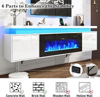 Mueble de TV Flotante Moderno con Chimenea Blanca y Luces LED, Centro de Entretenimiento, Mueble para Sala de Estar, en Oferta