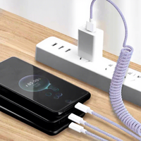 Câble USB rétractable universel de 1,5 m pour charge rapide, chargeur de voiture, câbles de données à ressort pour téléphones iOS, Android et ordinateurs