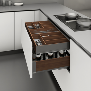 Meuble de rangement multifonctionnel mural <span class=keywords><strong>en</strong></span> alliage d'aluminium, grain noyer, moderne, écologique, durable et robuste pour vaisselle et bols de cuisine - Product Image 4