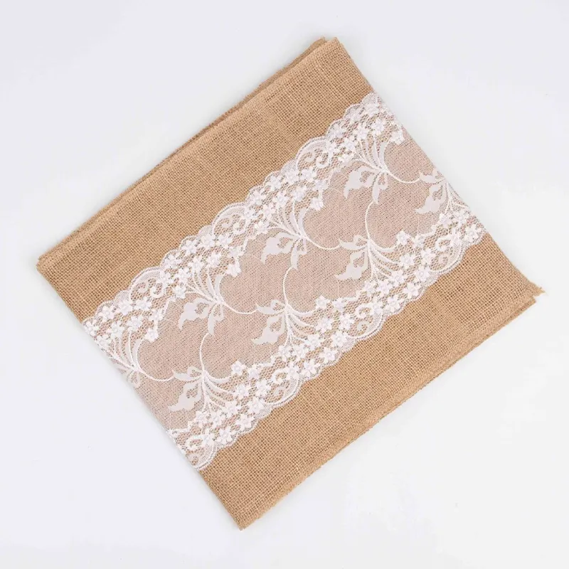 Retro Linen Jute Lace Table Runner For Wedding Party Decoration