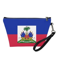 Sac cosmétique en similicuir PU avec anse, motif drapeau d'Haïti, idéal pour les voyages d'affaires, l'organisation de cosmétiques à domicile et la vente en gros