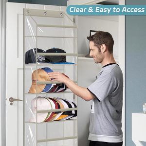 Clear Over The Door Hat Rack PVC Storage Organizer For Baseball Caps Closet Wall Mount <b>Hook</b> Type Grey - Product Image 5