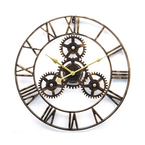 Stile industriale numeri romani in ferro ingranaggio scheletro metallo nero <span class=keywords><strong>orologio</strong></span> da parete al quarzo silenzioso di grandi dimensioni - Product Image 1