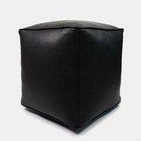 Pouf Ottoman Convertible Carré Fait Main en Cuir Noir Luxe Moderne Minimaliste Pliable pour Chambre d'Hôtel