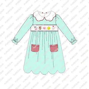 Puresun 2022 OEM卸売スモックドレス動物刺繍小さな女の子ドレス新しいスタイルのベビーコットンドレス