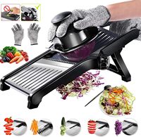 Mandoline manuelle réglable avec râpe et hachoir à légumes, outil de cuisine sûr en acier inoxydable avec gants anti-coupure