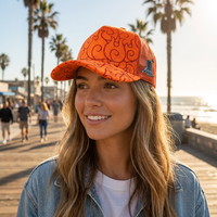 Casquette Trucker de Luxe Personnalisée avec Logo, en Velours Côtelé Orange, Dos en Maille, Broderie Flamme Imperméable, Performance Sportive, Cyclisme, Mode Hip Hop