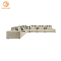 Canapé modulaire en L de luxe moderne avec rangement/console intégrés et accoudoirs fins, canapé sectionnel haut de gamme en tissu crème
