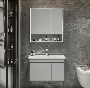 <span class=keywords><strong>Mueble</strong></span> de <span class=keywords><strong>Baño</strong></span> Moderno de Madera Maciza con Espejo Multifuncional, Lámpara y Amplio Espacio de Almacenamiento, Diseño Cuadrado para Colgar en la Pared, Última Moda 2026 - Product Image 4
