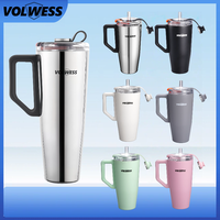 Gobelet de voyage isotherme à double paroi en acier inoxydable de 900 ml, sans BPA, grande capacité, avec poignée et paille
