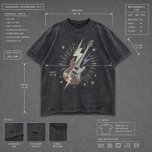 T-shirt graphique vintage délavé RAMAX, coupe oversize, 280 GSM, motif guitare <span class=keywords><strong>rock</strong></span>, pour homme, vente en gros - Product Image 4