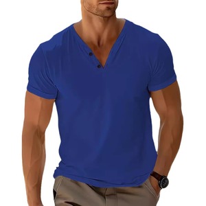 Temu Camiseta de manga corta con cuello en V para hombre, color sólido, transpirable, ligera, informal, de ajuste regular, para uso recreativo - Product Image 1