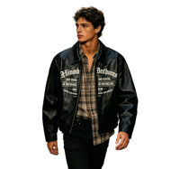 Blouson de motard en cuir noir gothique pour homme, imprimé DTG Kornit personnalisé, style vintage, simple boutonnage, imperméable et écologique