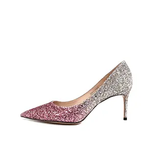 Женские вечерние туфли на квадратном каблуке, розовые градиентные туфли на массивном каблуке с блестками, Свадебная обувь для невесты