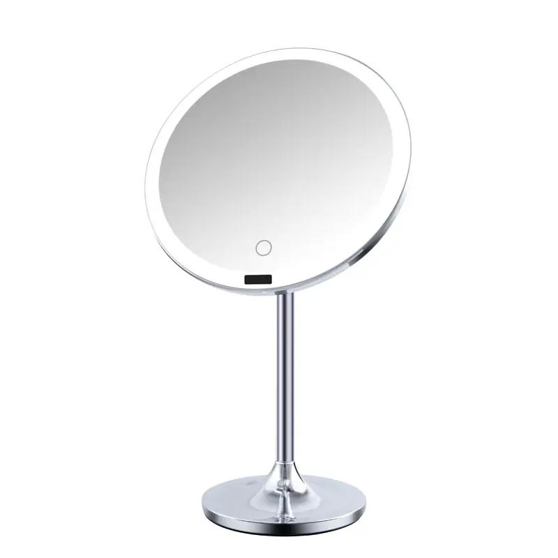 Miroir de maquillage led, finition chromée, style à la mode, miroir intelligent avec rotation à 360 degrés