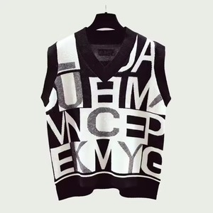 Gilet en tricot personnalisé en coton <span class=keywords><strong>sans</strong></span> manches avec motif jacquard lettré pour <span class=keywords><strong>homme</strong></span> - Product Image 2