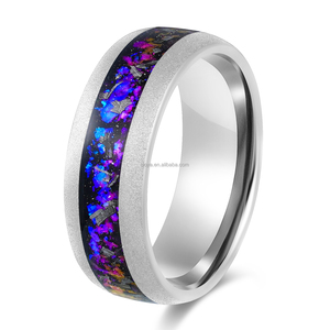 Anello da uomo POYA Coffee Wedding Band 8mm in tungsteno carburo nero argentato sabbiato a cupola con intarsio meteorite galassia - Product Image 3