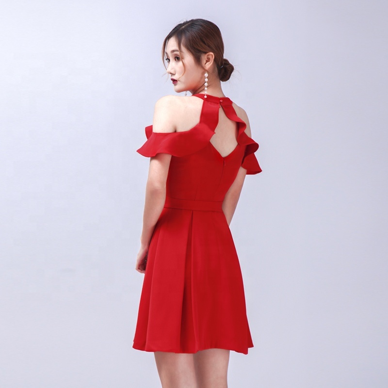 De alta calidad sin espalda Halter elegante de la boda de fiesta de noche de luna de miel, Sexy Mini vestido