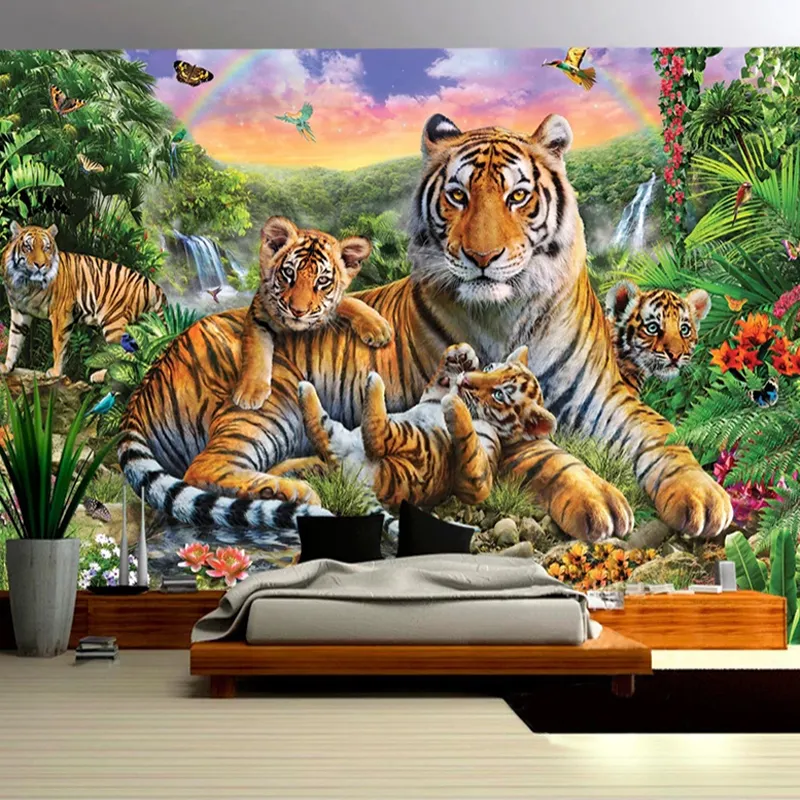 KOMNNI Benutzer definierte Wandbilder 3D Tiger Tier Moderne Kunst Großes Wandbild Wohnzimmer Schlafzimmer Restaurant Hintergrund Home Decor Wallpaper