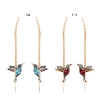 Huitan anting-anting Juntai wanita warna kristal, anting-anting kancing telinga burung Enamel elegan 2 gaya