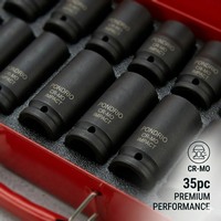 PONDRIO Jeu de douilles à chocs métriques 35 pièces 1/2 pouce, profondes et peu profondes, en acier CR-V, kit maître, coffret rigide, garantie 3 ans pour la réparation automobile